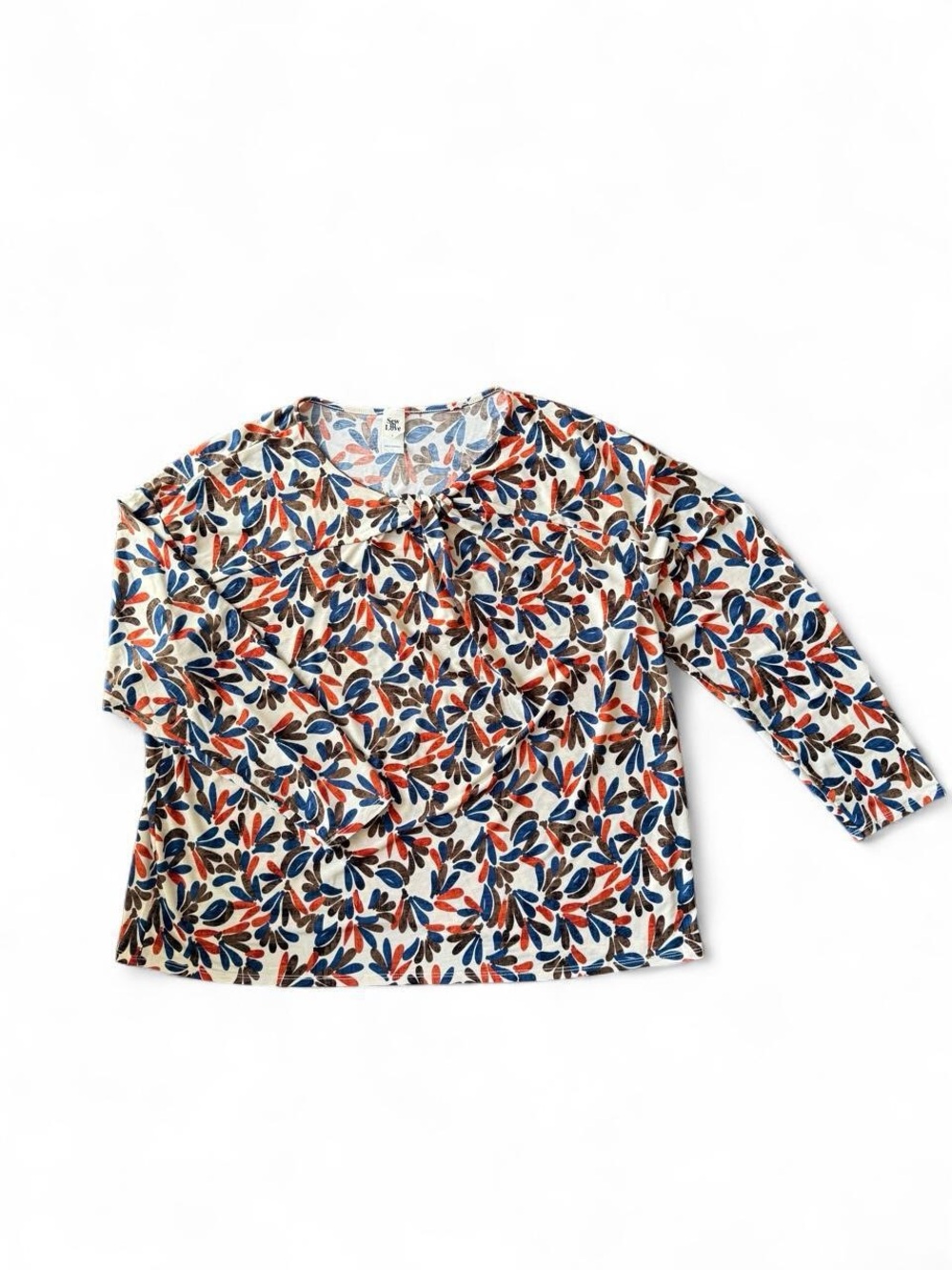 Sew In Love Cream Top with Navy, Rust & Brown Leaf Print